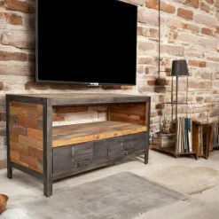 Tables Basses Industrielles|Caravelle Table basse rectangulaire double plateaux bois recyclée 120x70x35cm