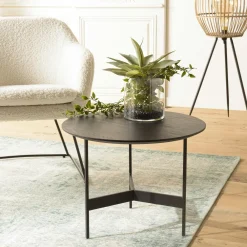 Tables Basses Rondes|Tables Basses Industrielles|CORUMBA Table basse ronde 50 cm bois noir