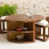 Tables Basses Rondes|Lola Table basse ronde 2 tabourets avec coussins D90cm