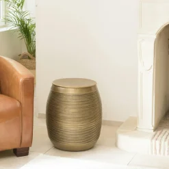 Tables Basses Rondes|NADOR Table basse ronde alu doré strié style antique