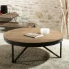 Tables Basses Scandinaves|Tables Basses Rondes|Swing Table basse ronde bois de teck recyclé métal noir grand modèle