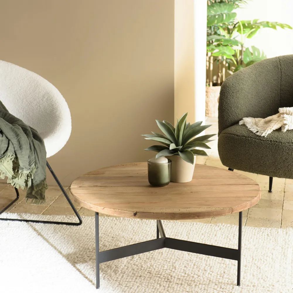 Tables Basses Design|Tables Basses Rondes|CRACOVIE Table basse ronde bois recyclé pin