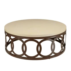 Tables Basses Rondes|BRASILIA Table basse ronde béton et métal 105 cm pied chaîne