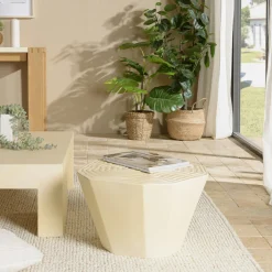 Tables Basses Rondes|BRASILIA Table basse ronde béton et métal pied grillage