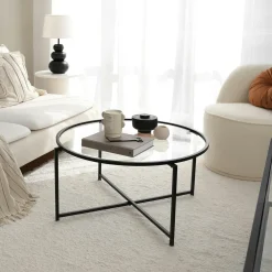 Tables Basses En Verre|Tables Basses Rondes|TULUM Table basse ronde design - verre & métal noir