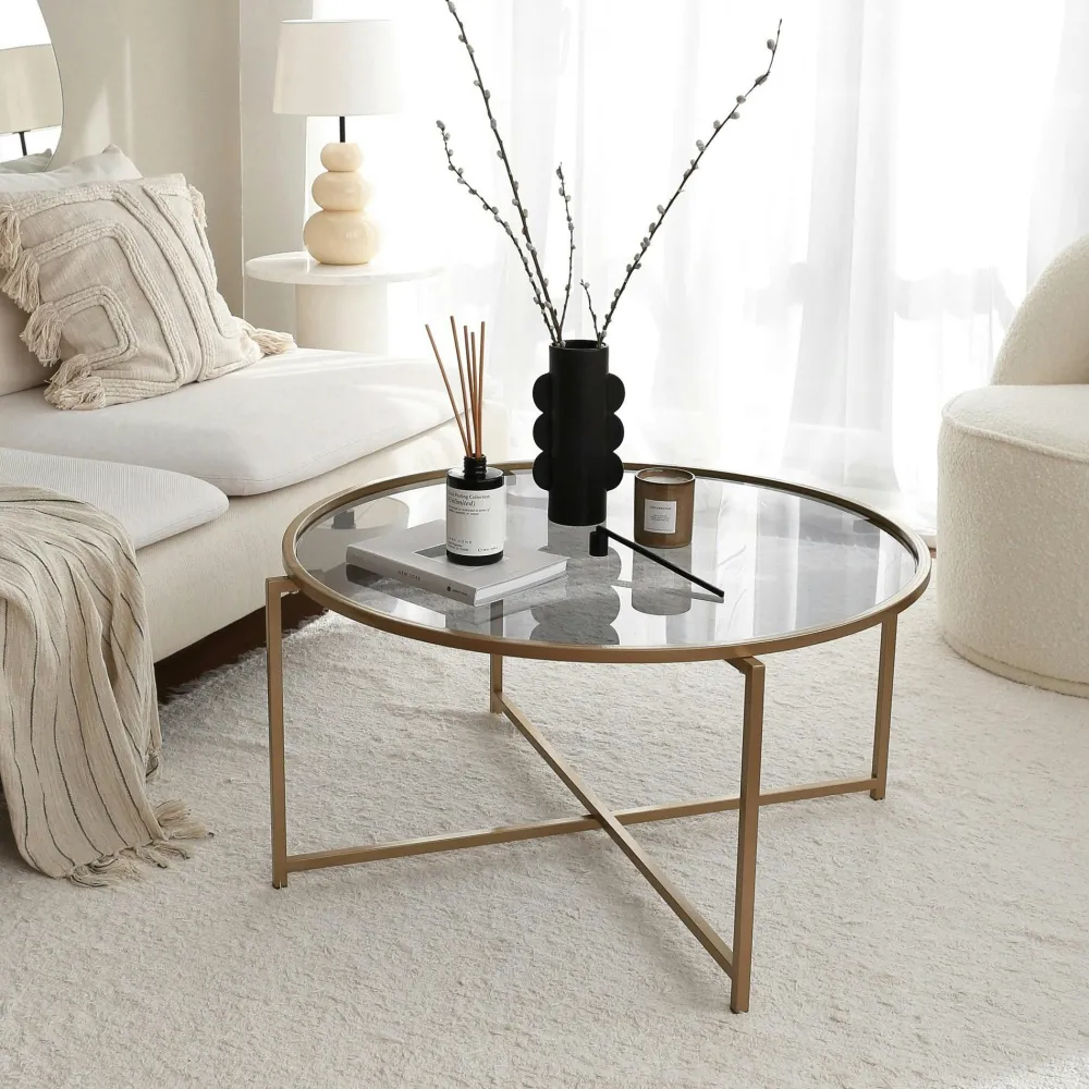 Tables Basses En Verre|Tables Basses Rondes|TULUM Table basse ronde design - verre & métal noir