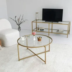 Tables Basses En Verre|Tables Basses Rondes|TULUM Table basse ronde design - verre & métal noir