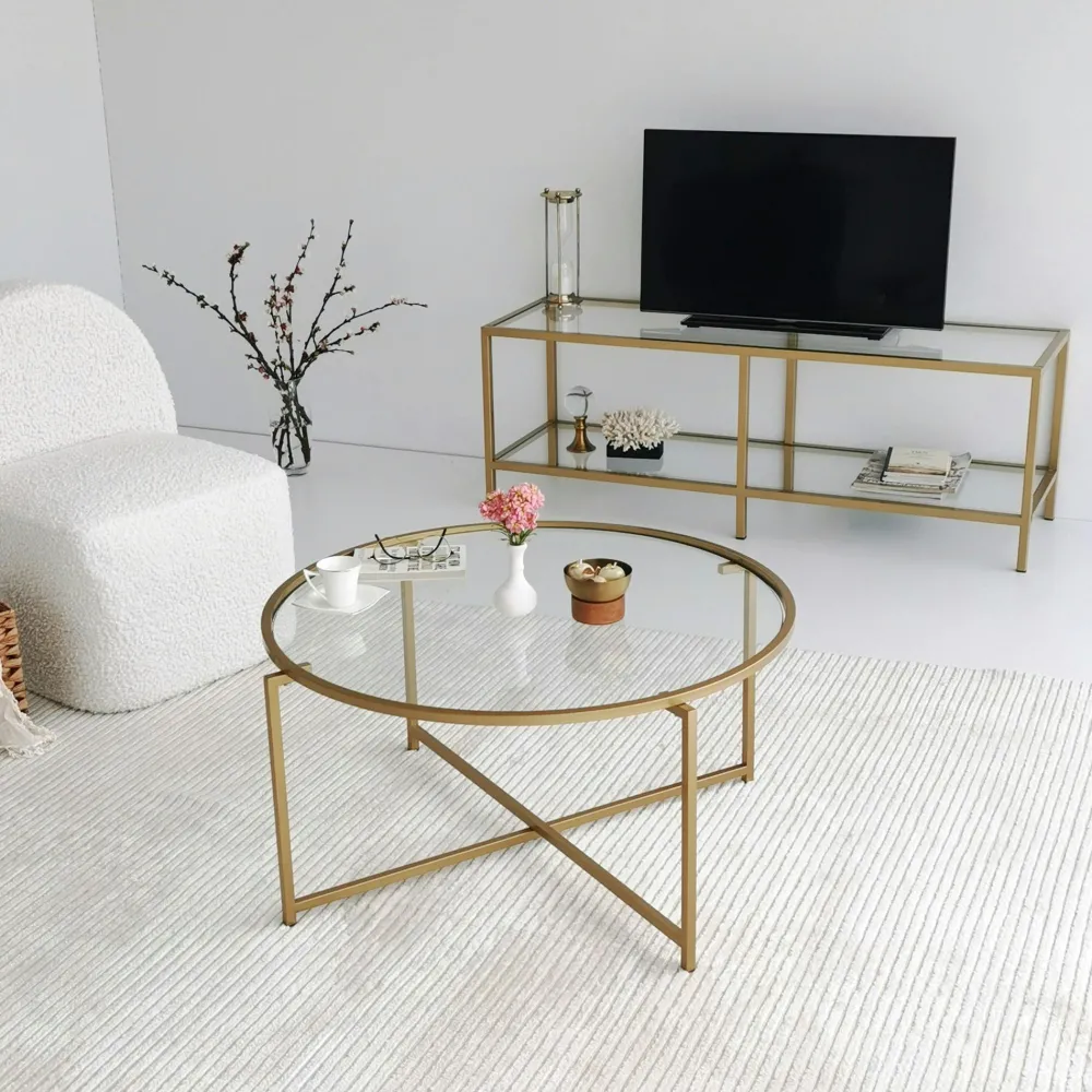 Tables Basses En Verre|Tables Basses Rondes|TULUM Table basse ronde design - verre & métal noir