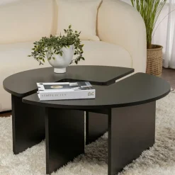 Tables Basses Rondes|Tables Basses Gigognes|MARFA Table basse ronde effet bois de pin – design puzzle