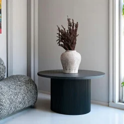 Tables Basses Rondes|MATERA Table basse ronde effet bois foncé ø80 cm