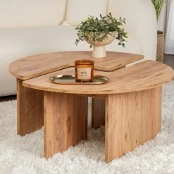 Tables Basses Rondes|Tables Basses Gigognes|MARFA Table basse ronde effet bois de noyer - design puzzle