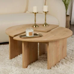 Tables Basses Rondes|Tables Basses Gigognes|MARFA Table basse ronde effet bois de chêne - design puzzle