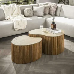 Tables Basses Gigognes|ASCOLI Table basse ronde en bois de manguier et céramique (lot de 2)