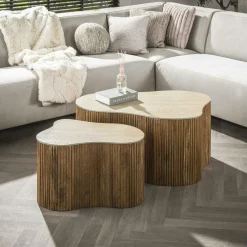 Tables Basses Gigognes|ASCOLI Table basse ronde en bois de manguier et céramique (lot de 2)