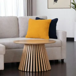 Tables Basses Rondes|AMSTERDAM Table basse ronde en chêne clair avec piètement baguette ø70 cm