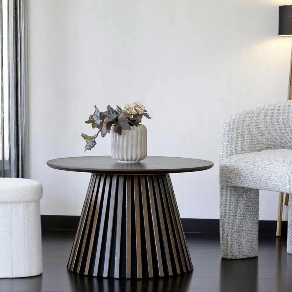 Tables Basses Rondes|AMSTERDAM Table basse ronde en chêne clair avec piètement baguette ø70 cm