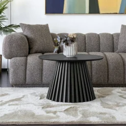 Tables Basses Rondes|AMSTERDAM Table basse ronde en chêne noir avec piètement baguette ø70 cm