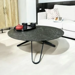 Tables Basses Rondes|LOMBARDIE Table basse ronde en céramique marbrée anthracite