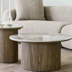 Tables Basses Rondes|PRATO Table basse ronde en céramique effet marbre Ø80 cm