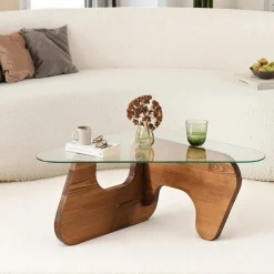 Tables Basses En Verre|Tables Basses Rondes|TULUM Table basse ronde en verre – cadre doré ⌀80 cm