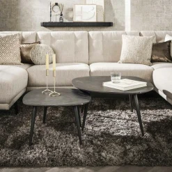 Tables Basses Gigognes|RALF Table basse ronde forme organique plateau effet marbre noir (lot de 2)