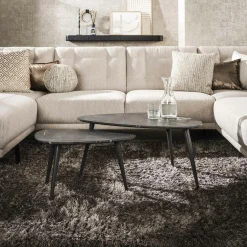 Tables Basses Gigognes|RALF Table basse ronde forme organique plateau effet marbre noir (lot de 2)