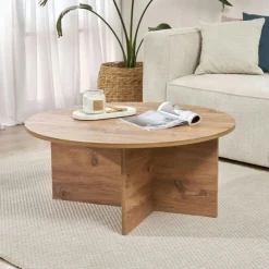 Tables Basses Rondes|MARFA Table basse ronde minimaliste - effet bois de pin