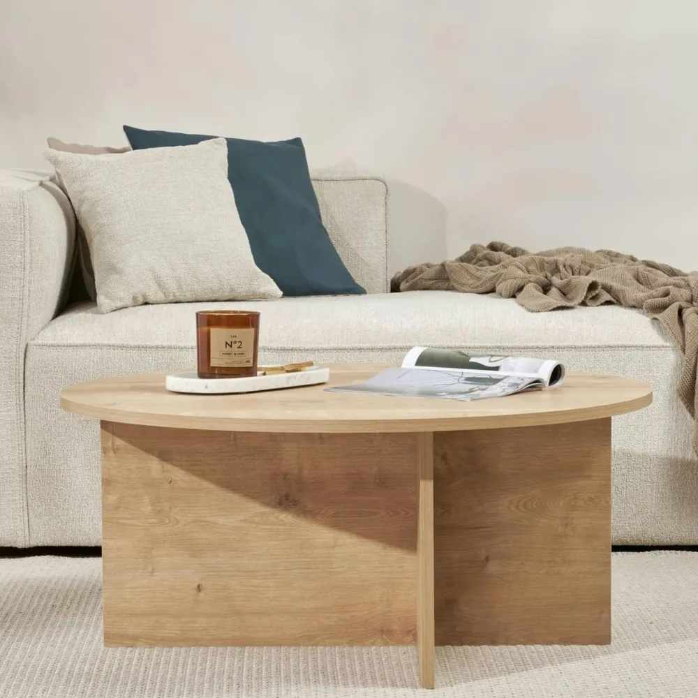 Tables Basses Rondes|MARFA Table basse ronde minimaliste - effet bois de pin