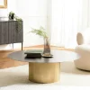 Tables Basses Rondes|ZALA Table basse ronde métal noir pied central doré