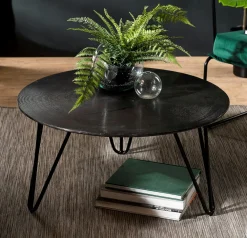 Tables Basses Design|Tables Basses Rondes|ZALA Table basse ronde noire rainures pieds épingle