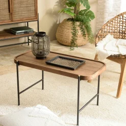 Tables Basses Rondes|Tables Basses Industrielles|Swing Table basse ronde plateau teck recyclé avec rebord 76,5 cm