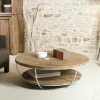Tables Basses Scandinaves|Tables Basses Rondes|Swing Table basse ronde teck recyclé structure filaire blanche 2 plateaux