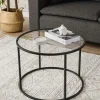 Tables Basses En Verre|Tables Basses Rondes|TULUM Table basse ronde verre ⌀60 cm - structure métal noir