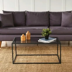 Tables Basses En Verre|Tables Basses Rondes|TULUM Table basse ronde verre ⌀60 cm - structure métal noir