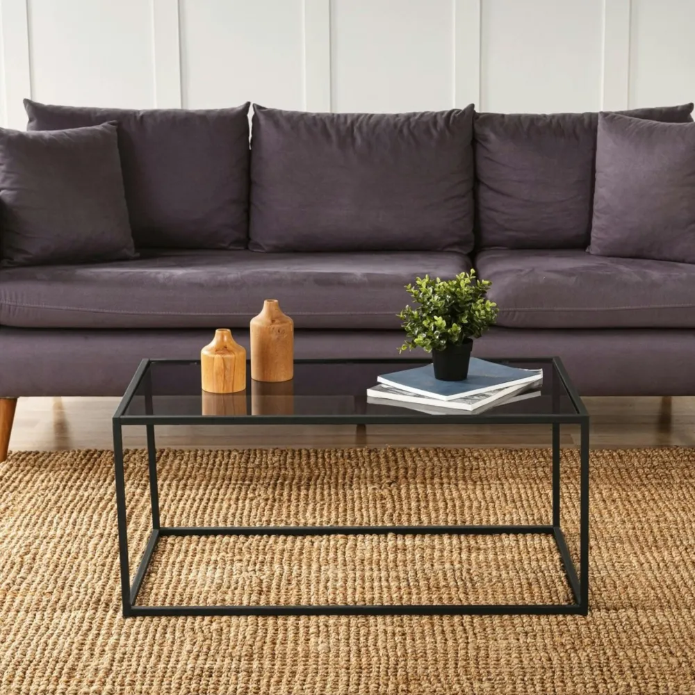 Tables Basses En Verre|Tables Basses Rondes|TULUM Table basse ronde verre ⌀60 cm - structure métal noir