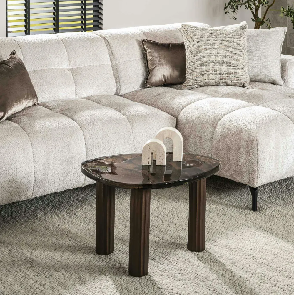 Tables Basses Design|Tables Basses En Verre|LAGUNA Table basse verre – finition cuivre antique, 40 cm