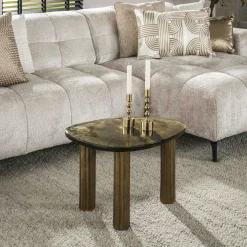 Tables Basses Design|Tables Basses En Verre|LAGUNA Table basse verre – finition antique dorée, 40 cm