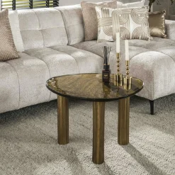 Tables Basses Design|Tables Basses En Verre|LAGUNA Table basse verre – finition antique dorée, 45 cm