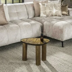 Tables Basses Design|Tables Basses En Verre|LAGUNA Table basse verre – finition antique dorée, 35 cm