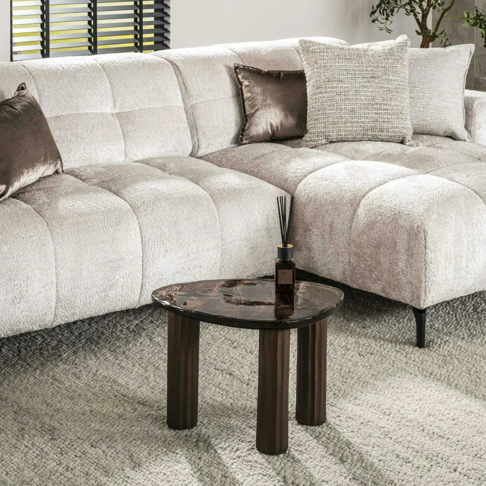 Tables Basses Design|Tables Basses En Verre|LAGUNA Table basse verre – finition cuivre antique, 45 cm