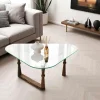 Tables Basses En Verre|BOMA Table basse verre - forme triangle, pied bois sculpté