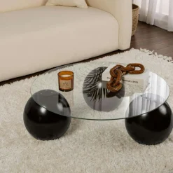 Tables Basses En Verre|KOCHI Table basse verre ambré bords arrondis - 4 pieds noirs