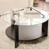 Tables Basses En Verre|Tables Basses Rondes|SALTA Table basse verre double plateau - effet bois noir
