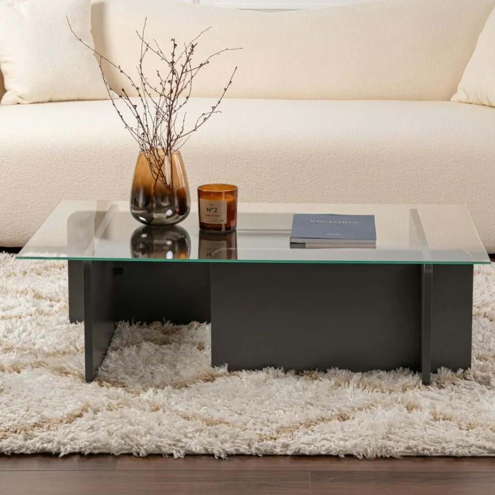 Tables Basses En Verre|SALTA Table basse verre déstructurée – base gris anthracite