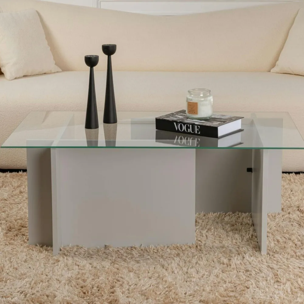 Tables Basses En Verre|SALTA Table basse verre déstructurée – base gris anthracite