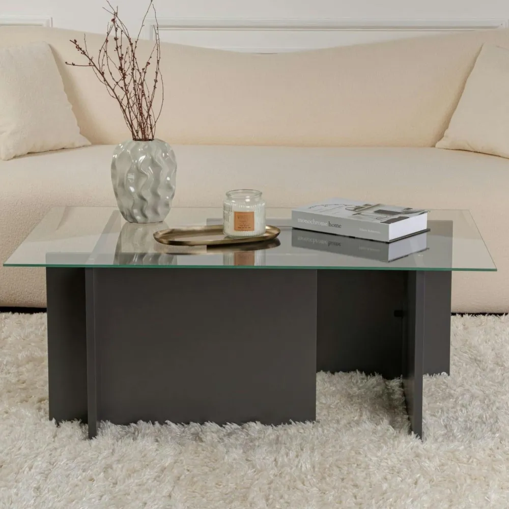 Tables Basses En Verre|SALTA Table basse verre déstructurée – base gris anthracite