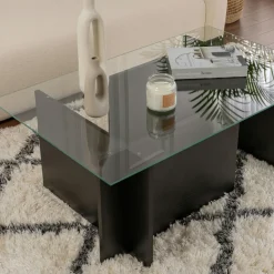 Tables Basses En Verre|SALTA Table basse verre déstructurée – base gris anthracite