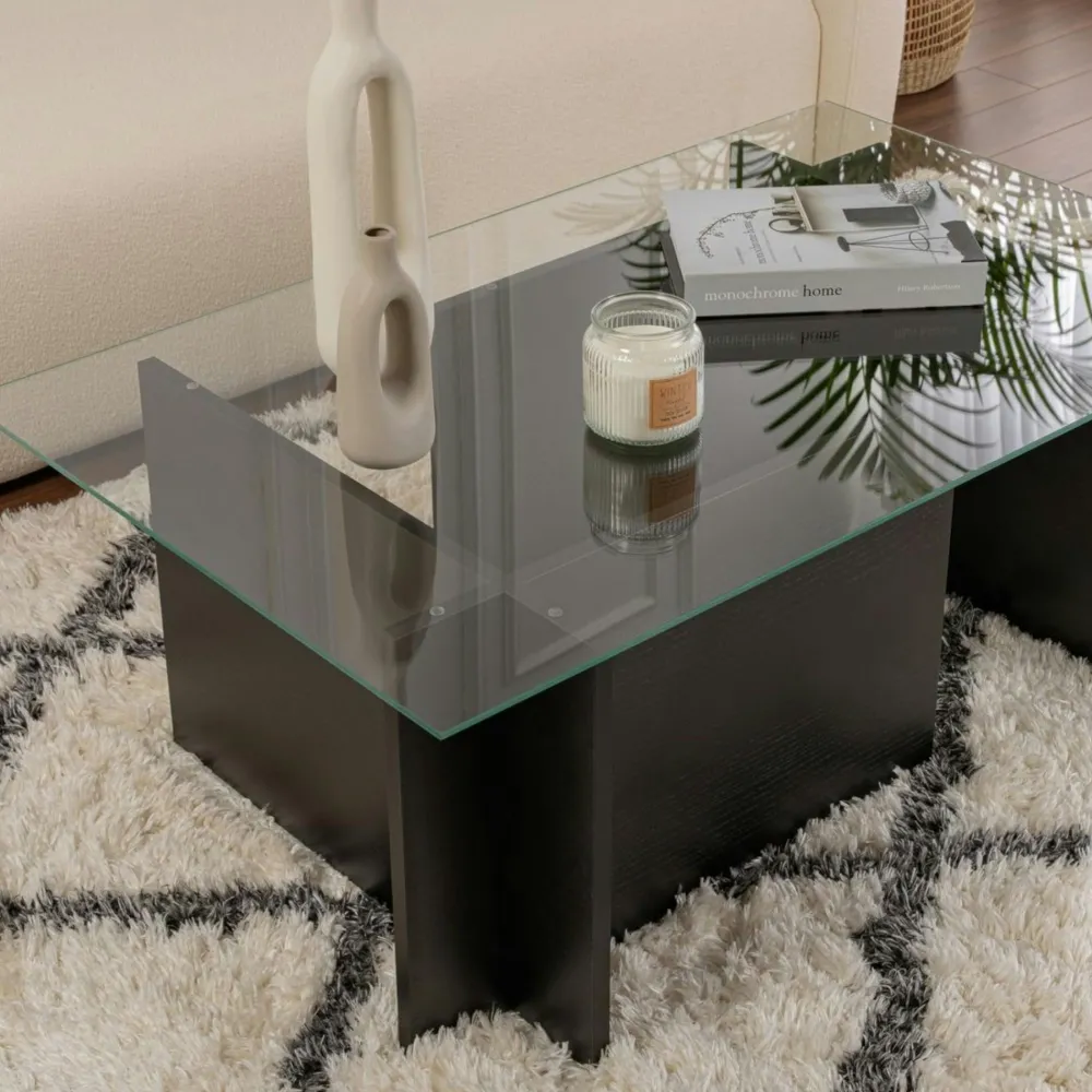 Tables Basses En Verre|SALTA Table basse verre déstructurée – base gris anthracite