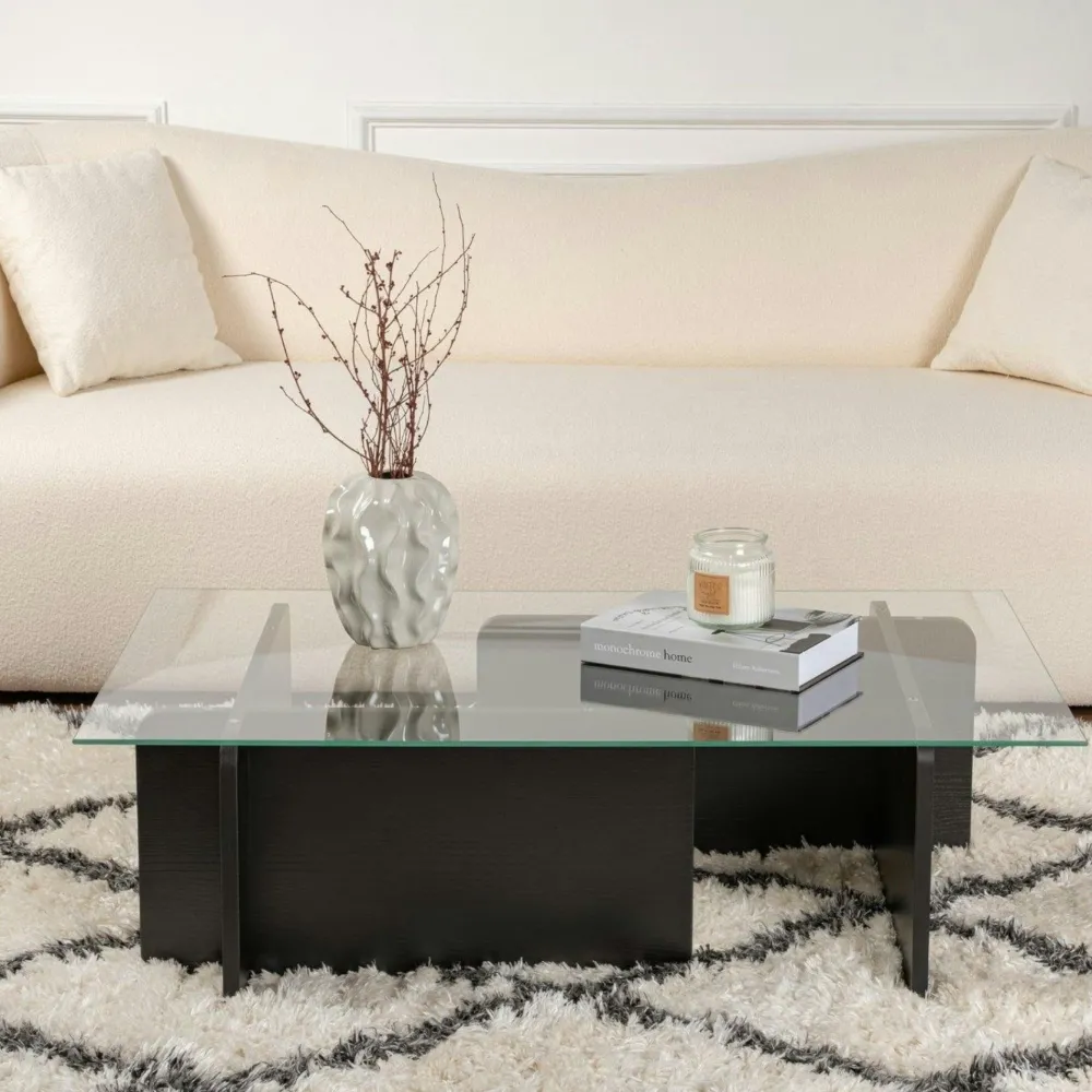 Tables Basses En Verre|SALTA Table basse verre déstructurée – base gris anthracite