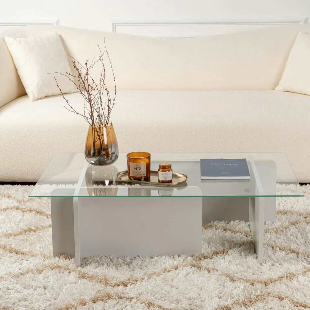 Tables Basses En Verre|SALTA Table basse verre déstructurée – base gris anthracite